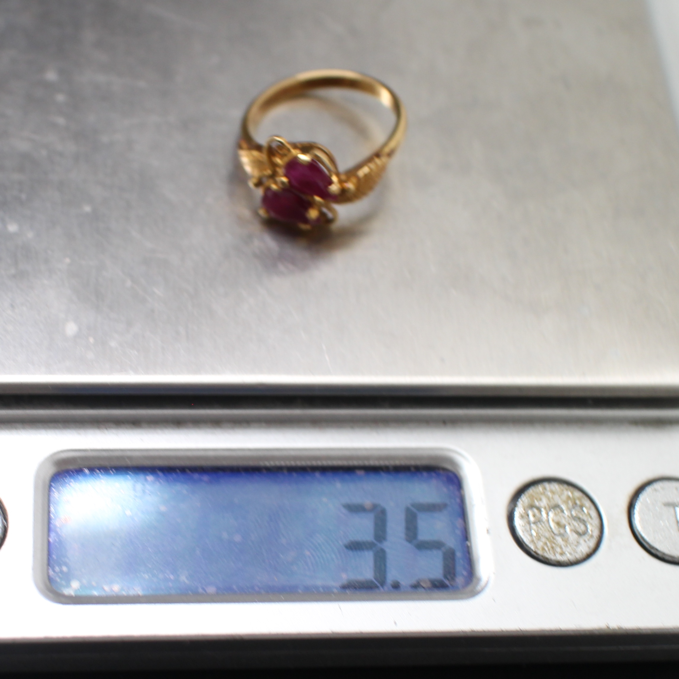 RG250113 แหวนทับทิมหยดน้ำไขว้ ทองแท้ 90% นน. 3.4 กรัม ขนาดแหวน 49 งานน่ารักๆใส่ติดนิ้ว