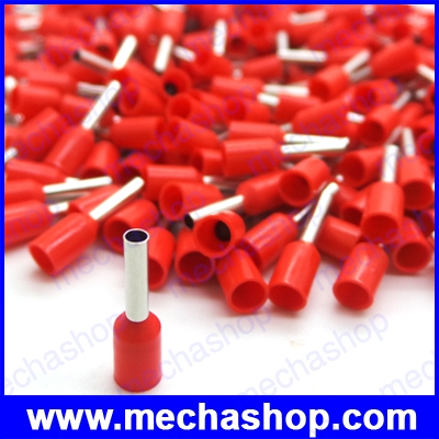 (จำนวน100ชิ้น)ขั้วต่อสายคอนโทรล ข้อต่อสายไฟ แบบหุ้ม เฟอรู PVC Insulated Bootlace Ferrules VE1508 E1508 สีแดง 1.5 sq.mm, 16 AWG, พินยาว 8mm วัสดุทองเหลืองชุบ