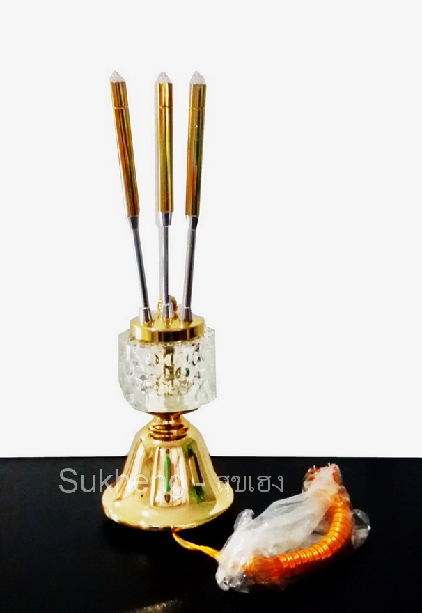 ธูปไฟฟ้าไหว้พระเกรดพรีเมื่ยมดีไซด์สีทองฐานระฆ้งคว่ำ