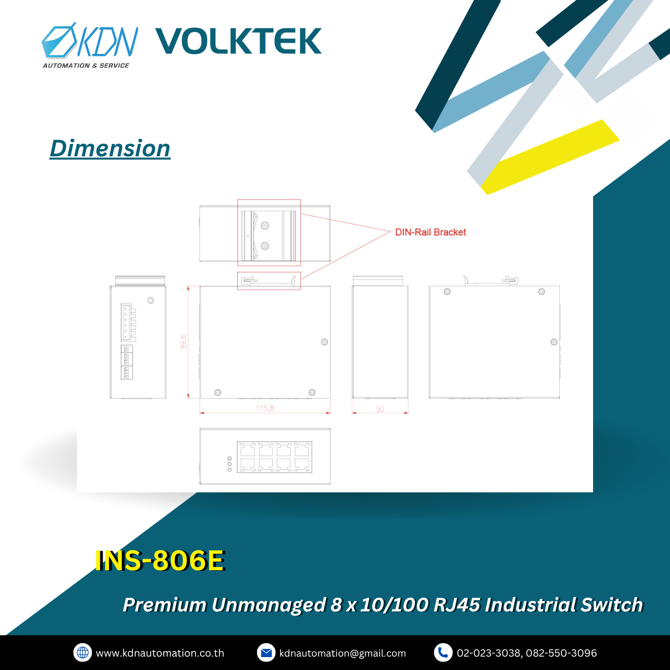 INS-806E Volktek Premium Unmanaged 8 x 10/100 RJ45 Industrial Switch