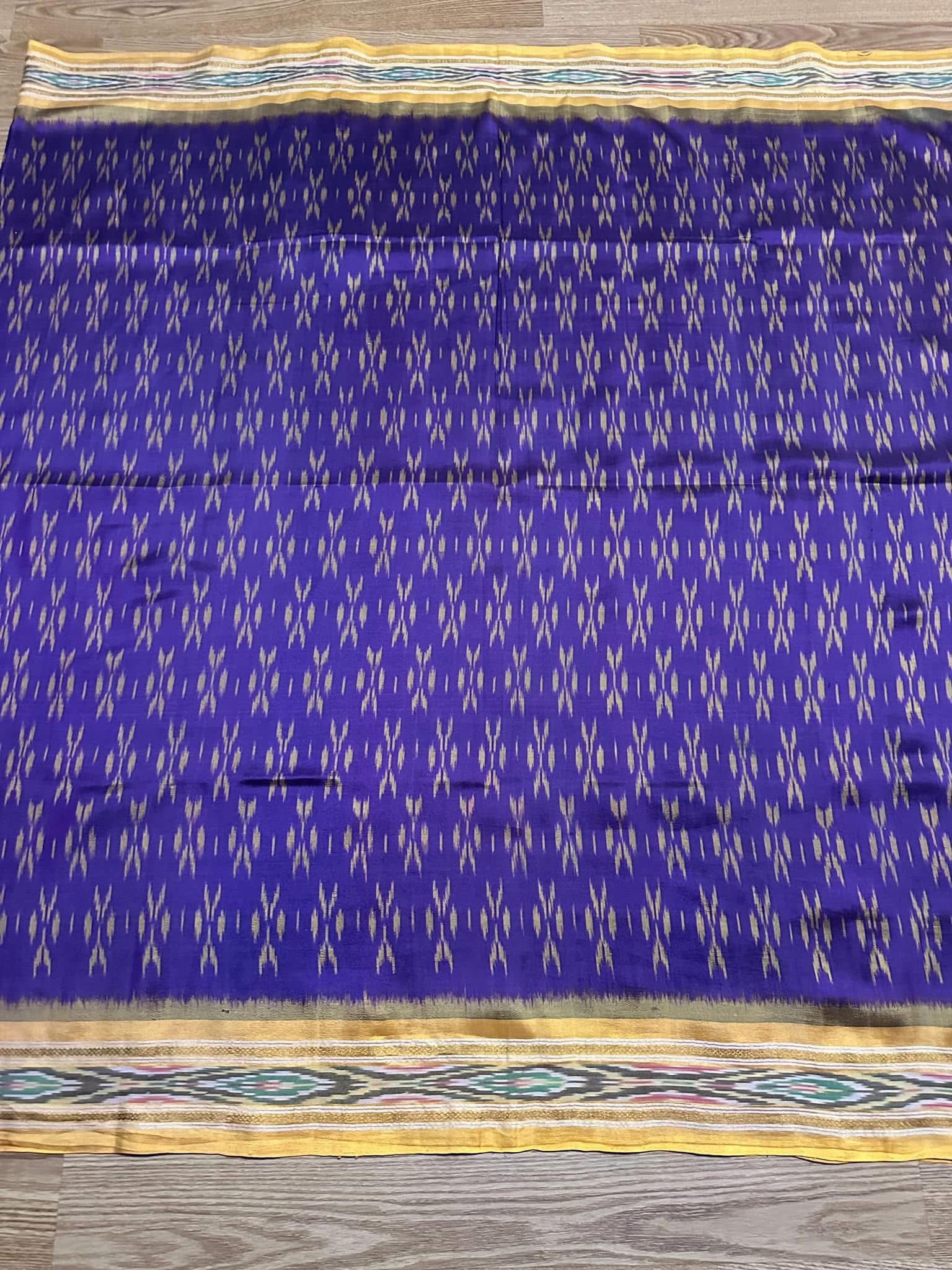 ซิ่น ไหมมัดหมี่ ผ้าปาโตล่า ขนาด 113x220ซม. พื้นสีม่วงเชิงเหลือง รหัส N9-SIL-051768A14