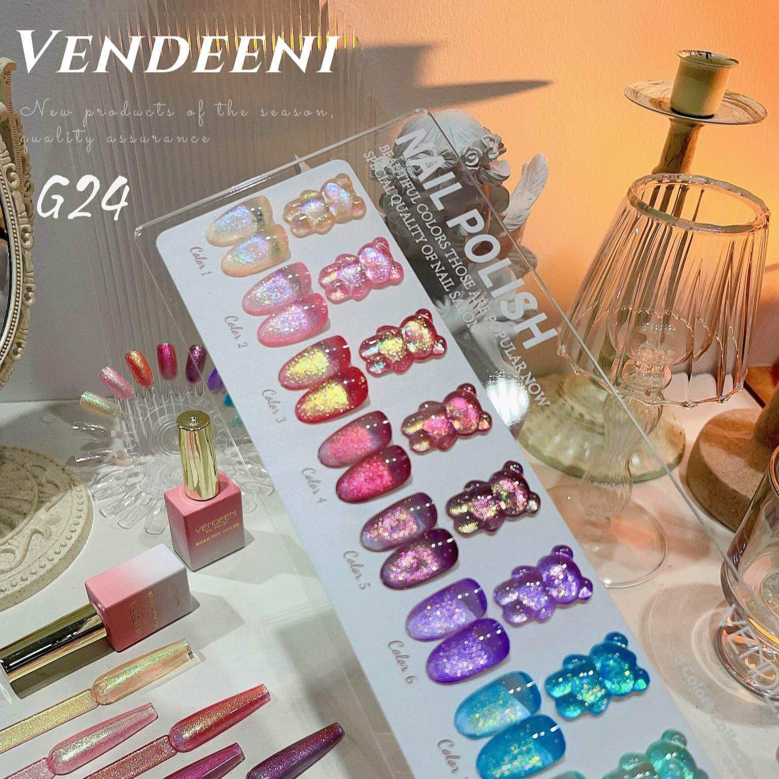 [1Set/8ขวด] ชุดสีเจลทาเล็บ แบรนด์คุณภาพ VENDEENI G24 ขนาด15ml แถมชาร์ตสี!!