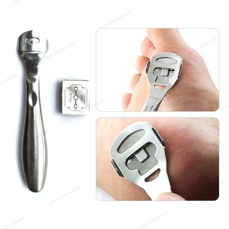 ที่ขูดส้นเท้า มีดขูดส้นเท้า ที่ขูดส้นเท้าแตก ด้ามสแตนเลส พร้อมใบมีด10ชิ้น