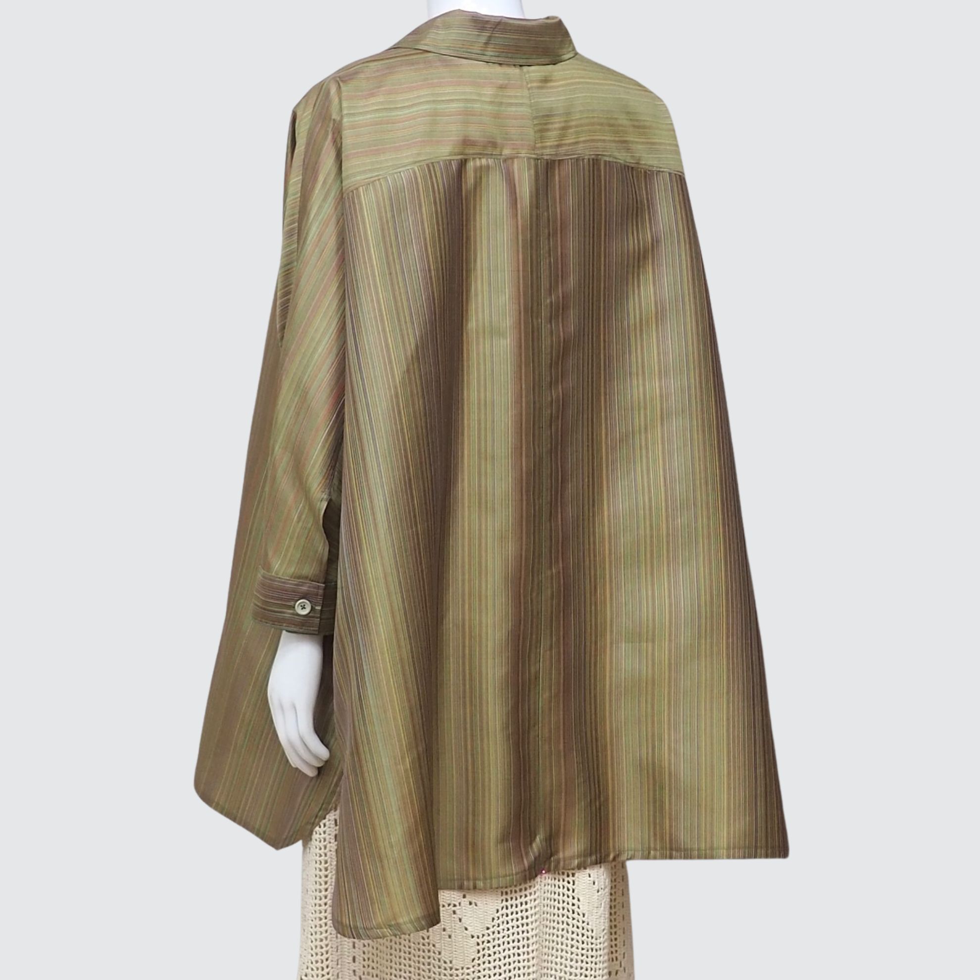 เสื้อแขนยาว ใส่เป็นเดรสได้ ตัดเย็บจากผ้าไหมลายริ้ว ไหมแท้ 100% | ตัดเย็บตามรูปร่าง | เลือกผ้า ส่งไซส์ได้