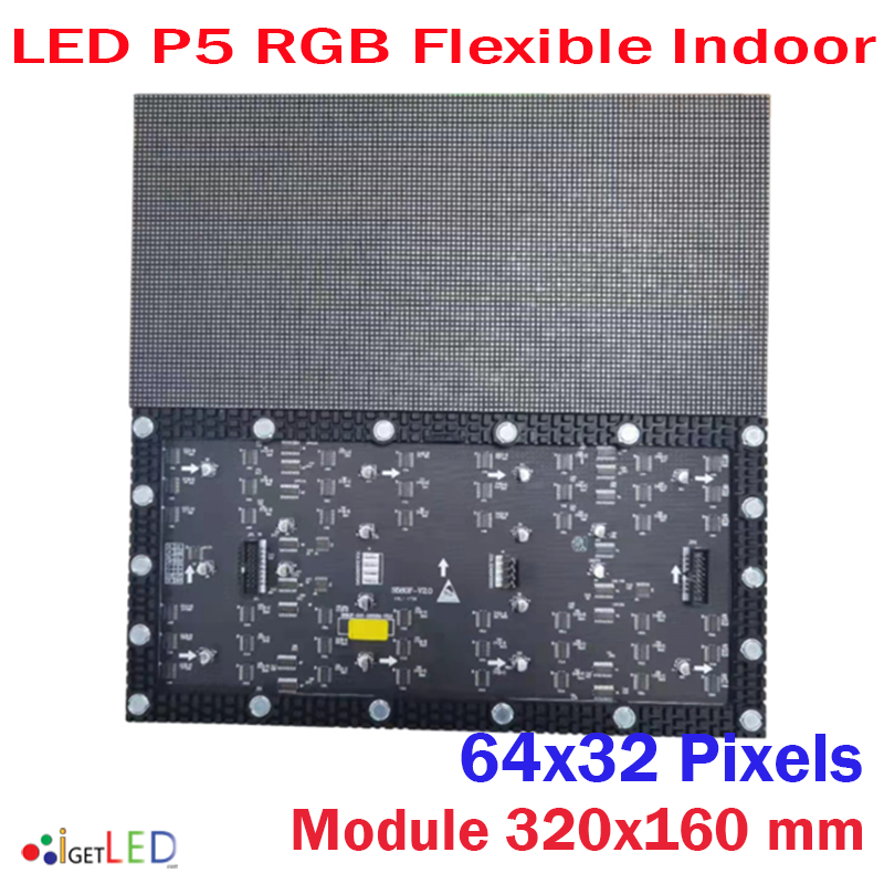 LED P5 RGB แบบดัดโค้งได้ โมดูลสีเต็มจอแสดงผล LED 64x32 พิกเซลแผง Dot Matrix จอแสดงผล P5 SMD RGB โมดูล