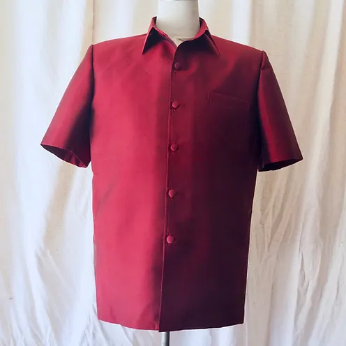 เสื้อซาฟารี คอปก ผ้าพื้น ไซส์ L สีแดงเข้ม รหัส DS-CT-103027