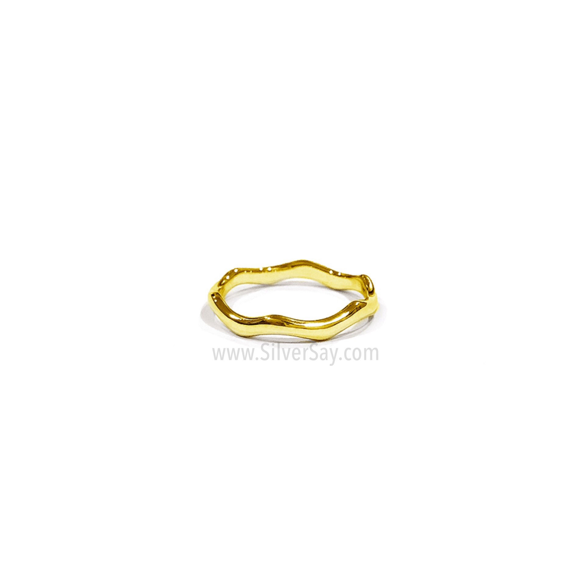 แหวนคลื่น Wave แหวนซิกแซ็ก Zigzag รอบวง/วงหนา/สีทองคำ22k