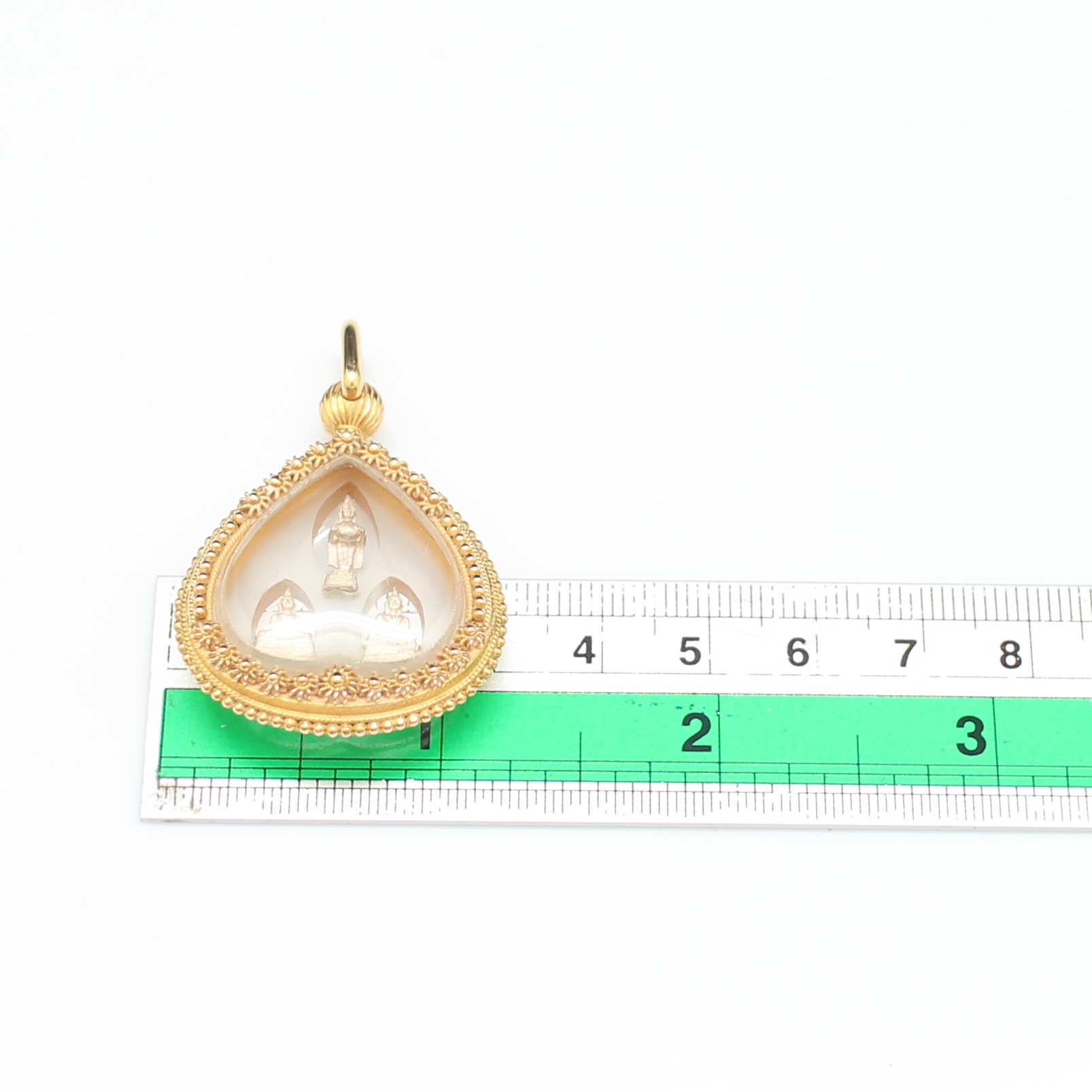 PD25129 จี้พระสามพี่น้อง กกรอบทองลายดอกพิกุล ทองแท้ 90% นน.รวม 11.2 กรัม