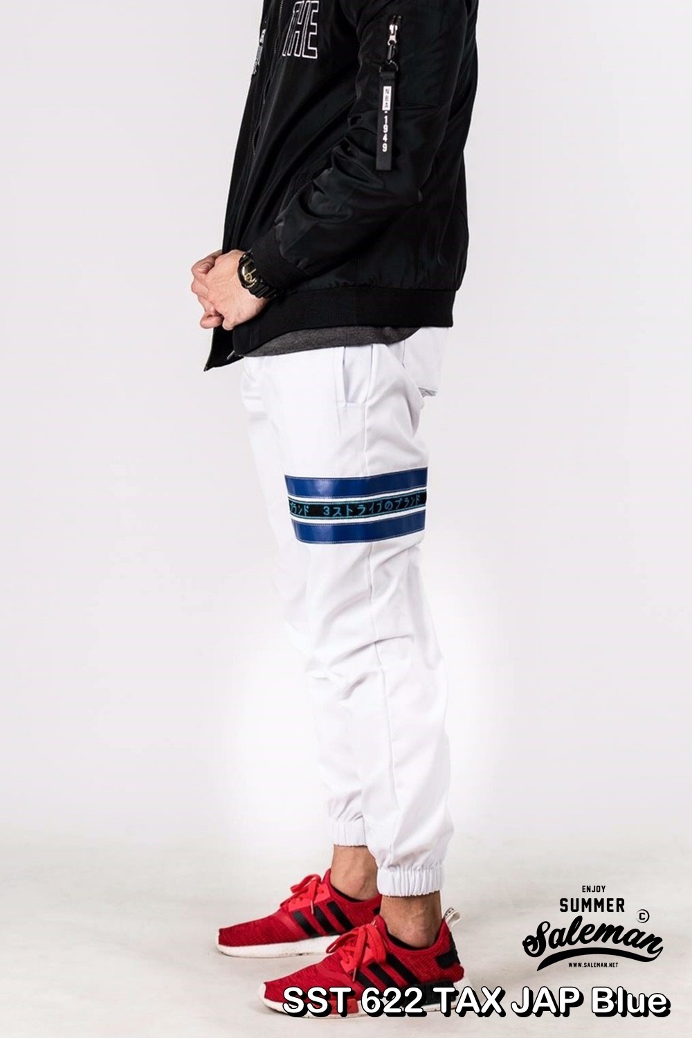 กางเกง JOGGER พรีเมี่ยม ผ้า COTTON รหัส SST 622 TAX JAP Blue สีขาว แถบน้ำเงิน
