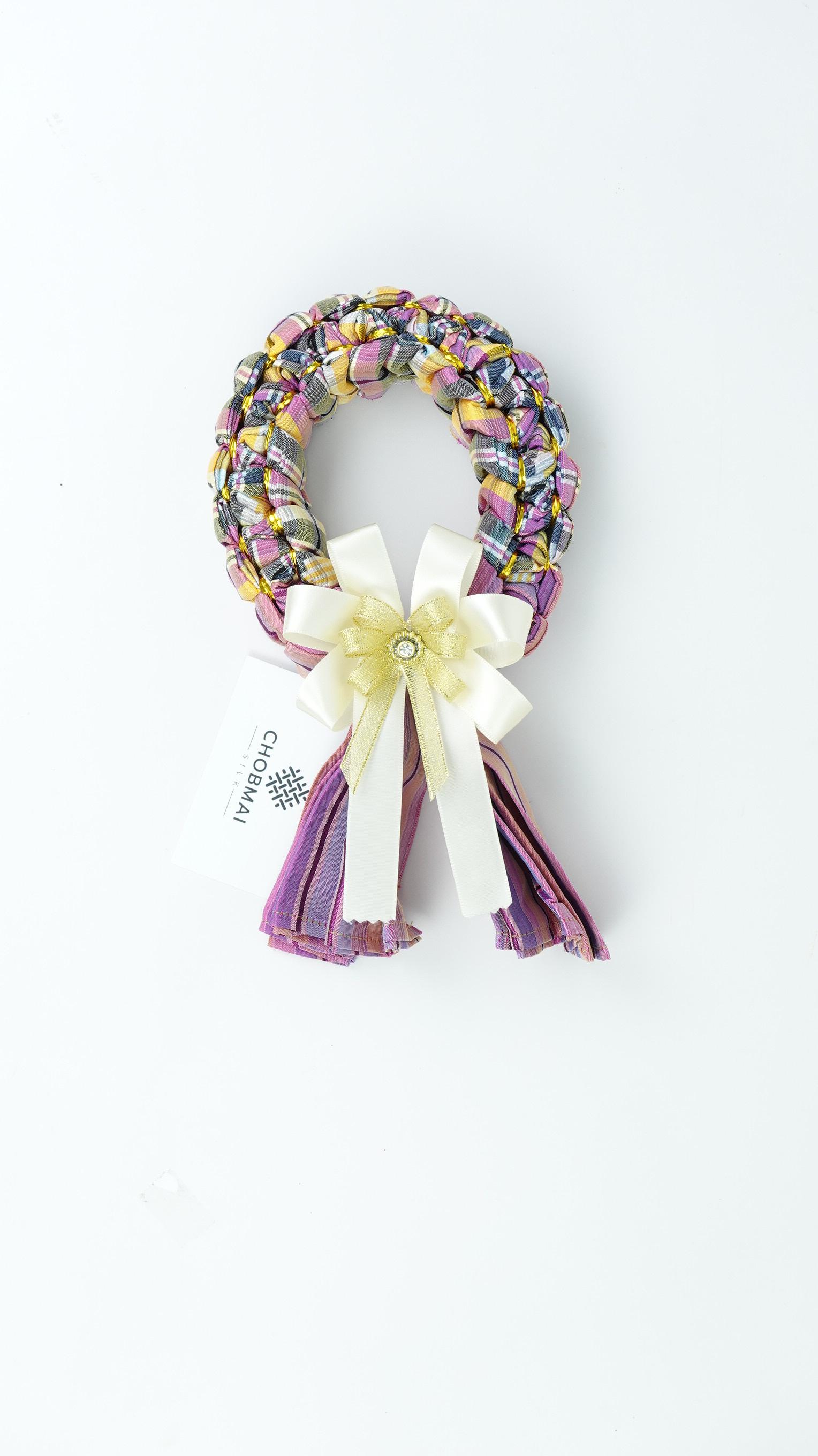 เซ็ตของขวัญ พวงมาลัย ผ้าขาวม้าไหมแท้