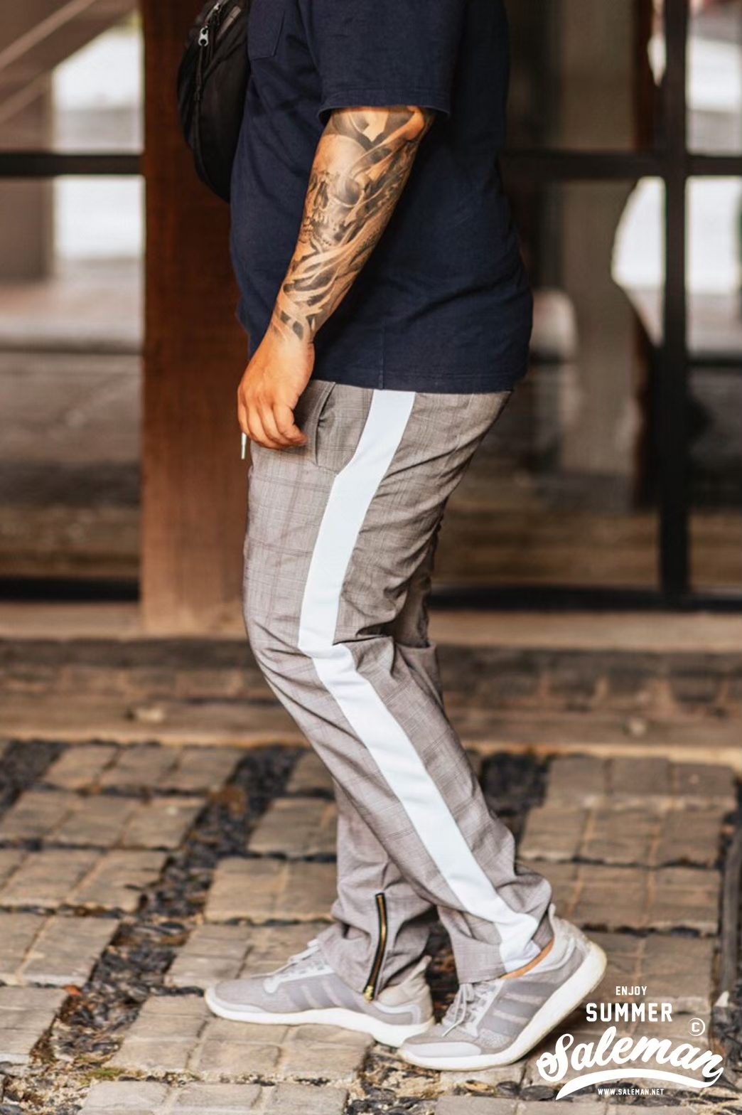 กางเกง Jogger ขาจั๊ม พรีเมี่ยม รหัส SC 616 W สก็อตแถบข้างขาว