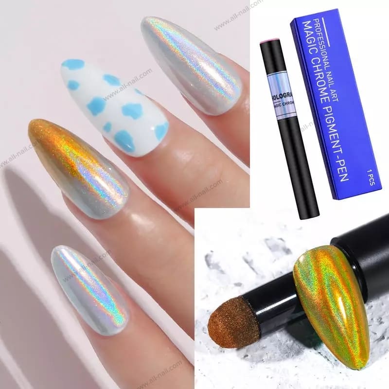 ปากกาผงกระจก ผงกระจกแบบแท่ง ผงขัดเล็บ Mirror Powder สีเงิน+ทอง