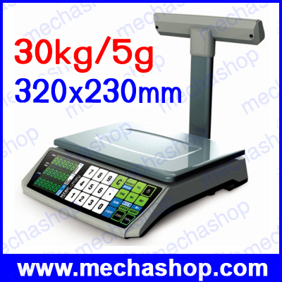 เครื่องชั่งดิจิตอล เครื่องชั่งคำนวณราคา 30kg ความละเอียด5kg หน้าจอแสดงผลLCD สีดำ ถาดชั่งเป็นสแตนเลส ขนาด 320 x 230mm ยี่ห้อ ZEPPER รุ่น PMT-30 (จีน) ผ่านการตรวจรับรอง