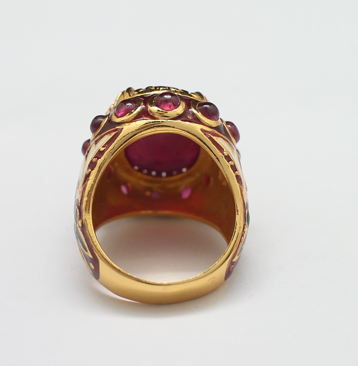 SI195 แหวนทับทิมล้อมทับทิมทรงมอญ ตัวเรือนลงยา เงินแท้ 92.5% นน. 17.3 กรัม Size 58