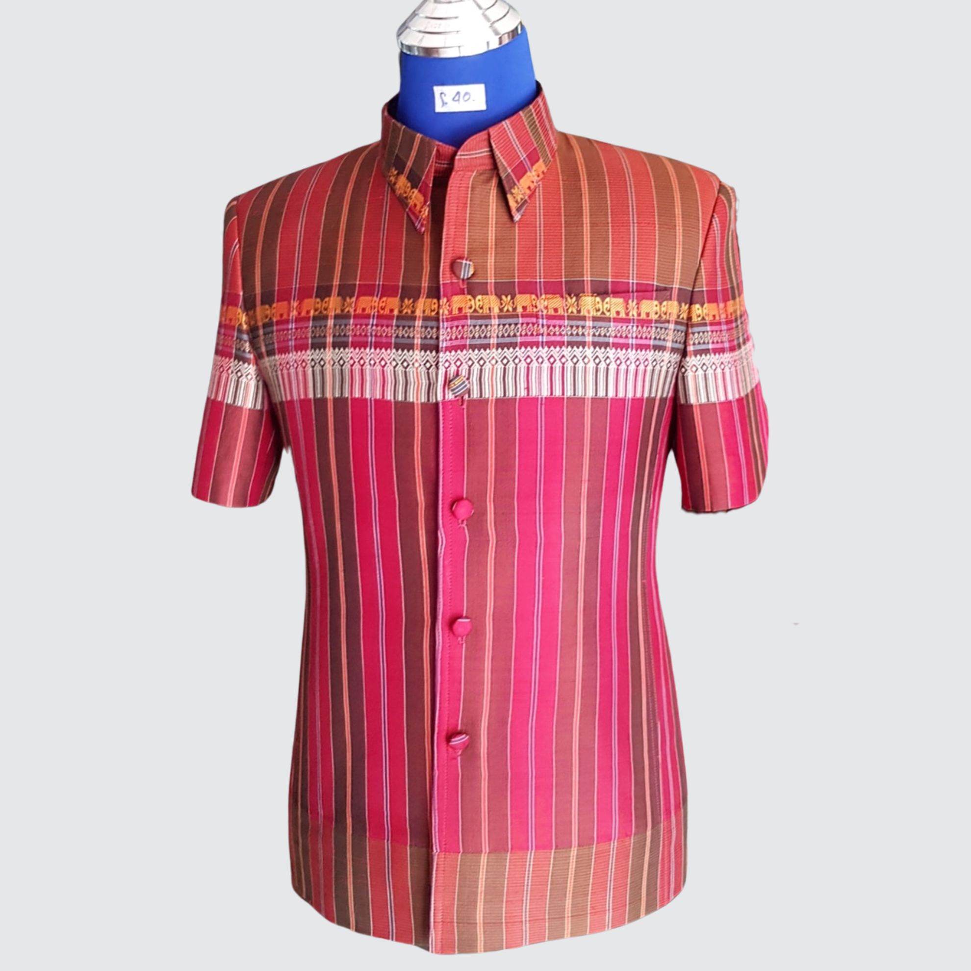 เสื้อสูทซาฟารี แขนสั้น ผ้าขาวม้า| ตัดเย็บตามรูปร่าง | เลือกลายผ้า ส่งไซส์ได้