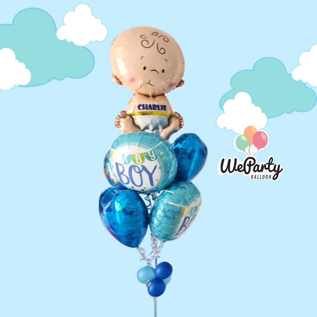 ลูกโป่งต้อนรับเด็กแรกเกิด Welcome Baby Boy (with Helium)(ติดชื่อสติกเกอร์เพิ่ม 25.-/ด้าน/ลูก)(6 pcs) (สนใจสั่งซื้อผ่าน Line: @weparty)