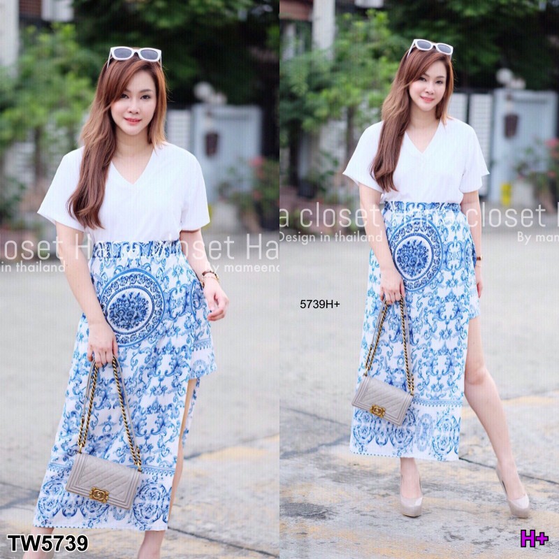 เซต #สาวอวบ เสื้อคร็อป+กางเกงกระโปรง Versace TW5739