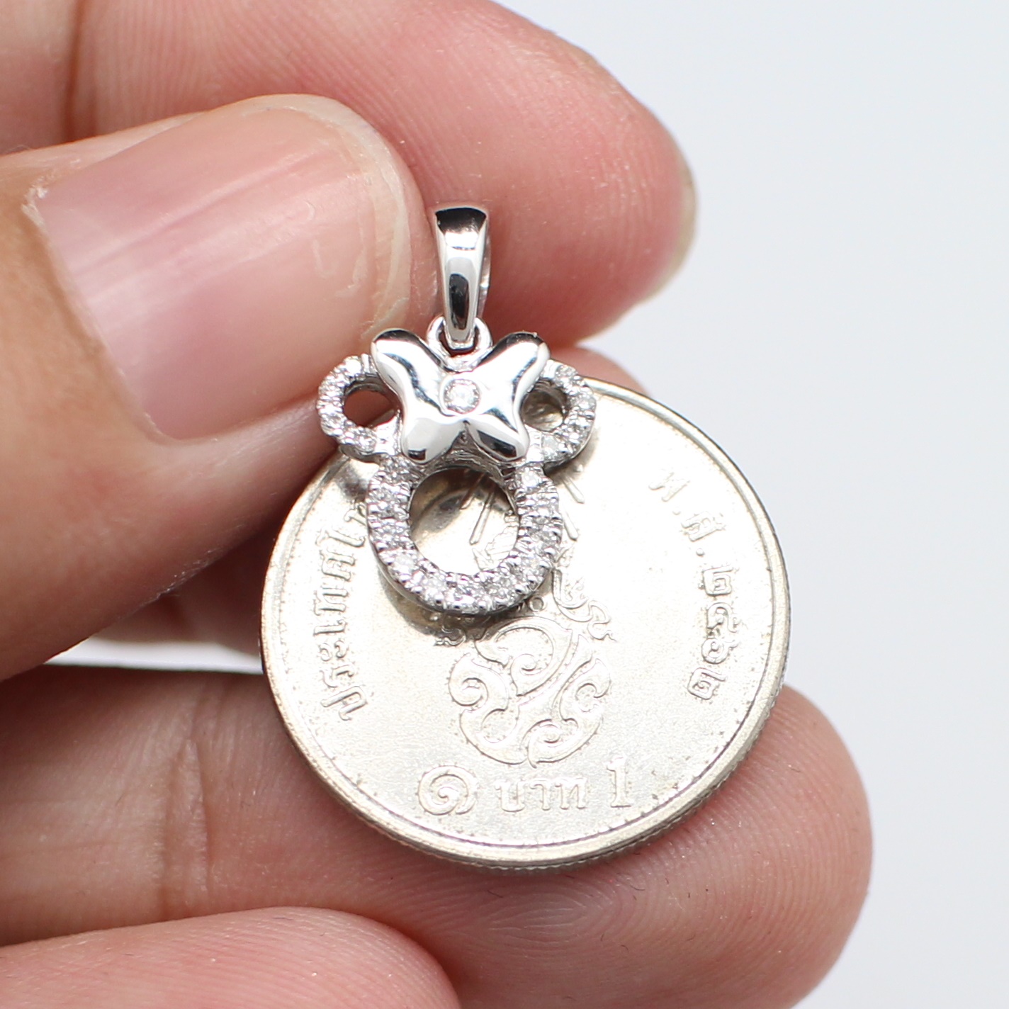 PD25002 จี้เพชรมิกกี้เม้าส์ เพชรแท้ 20 เม็ด 0.11 กะรัต ทองแท้ 90% ชุบขาว นน.รวม 1.22 กรัม