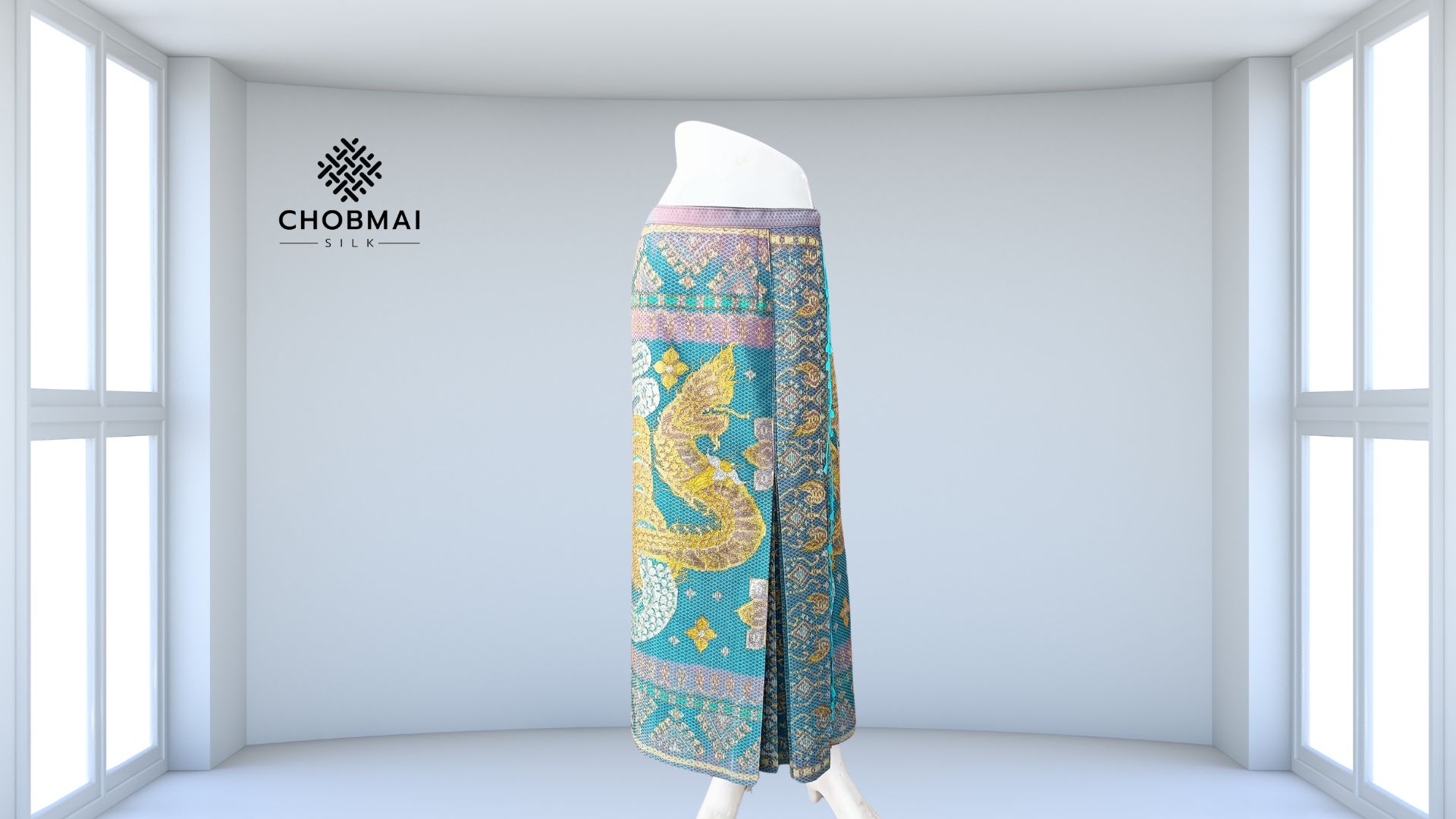 สั่งตัดเย็บ กระโปรงผ้าไหม ตัดเป็นหน้านางข้างทวิต พร้อมแต่งชายครุย (ไม่รวมผ้า) รหัส CUT-PT004