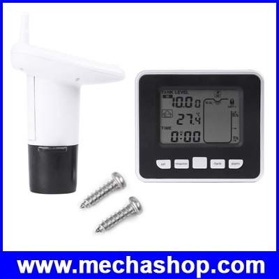 มิเตอร์พร้อมเซนเซอร์วัดระดับน้ำในแทงค์น้ำ Wireless Ultrasonic Tank Liquid Level Meter With Temperature Water Tank Transmitter