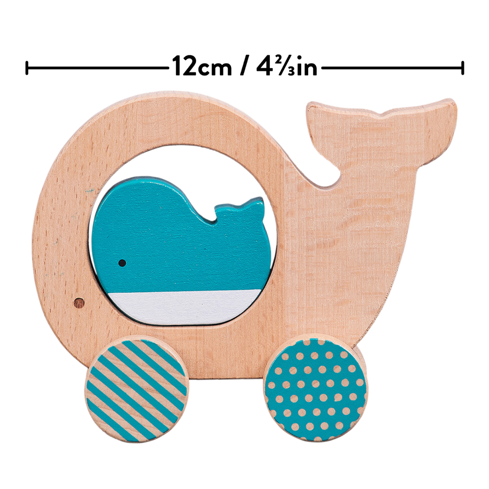Whale and Baby Wooden Push Along Car อายุ1-6ปี ของเล่นไม้ ลากจูง รถช้าง Puzzle Non Toxic Form UK