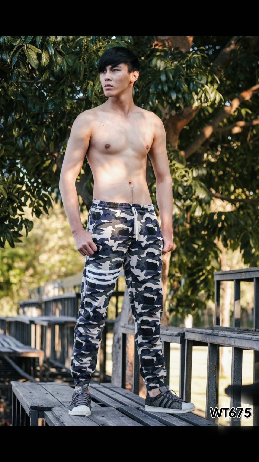 กางเกง jogger ขาจั๊ม ผ้าวอร์ม WT675 ทหารแถบขาว SUMMER SALE