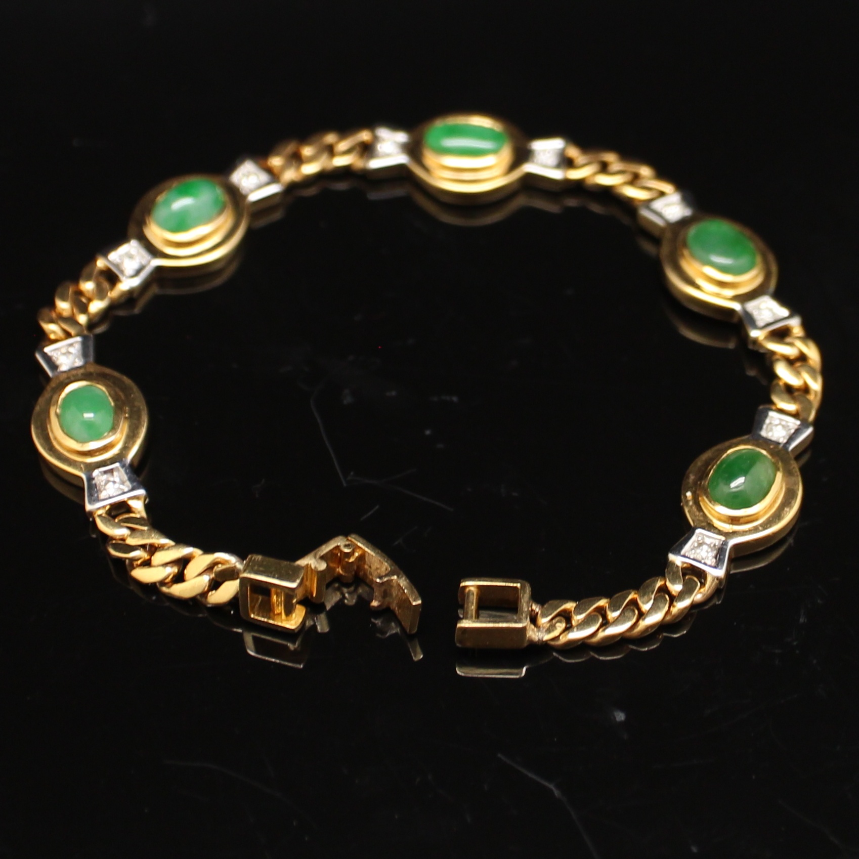 BL25077 สร้อยข้อมือหยก เพชรแท้ 0.30 กะรัต ทองแท้ 90% นน.รวม 21.92 กรัม ยาว 17 ซม. มีใบเซอร์