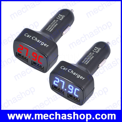ที่ชาร์จมือถือในรถยนต์ Dual Ports 3.1A USB Car Cigarette Charger Lighter 12V-24V Digital LED Voltmeter