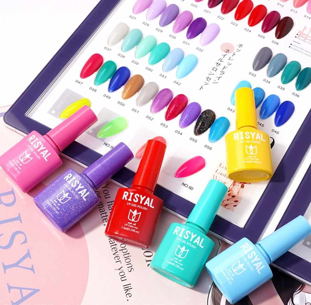 สีเจลทาเล็บ Risyal [60สี/เซต] ขนาด7.3ml พร้อมเบส,ท็อป