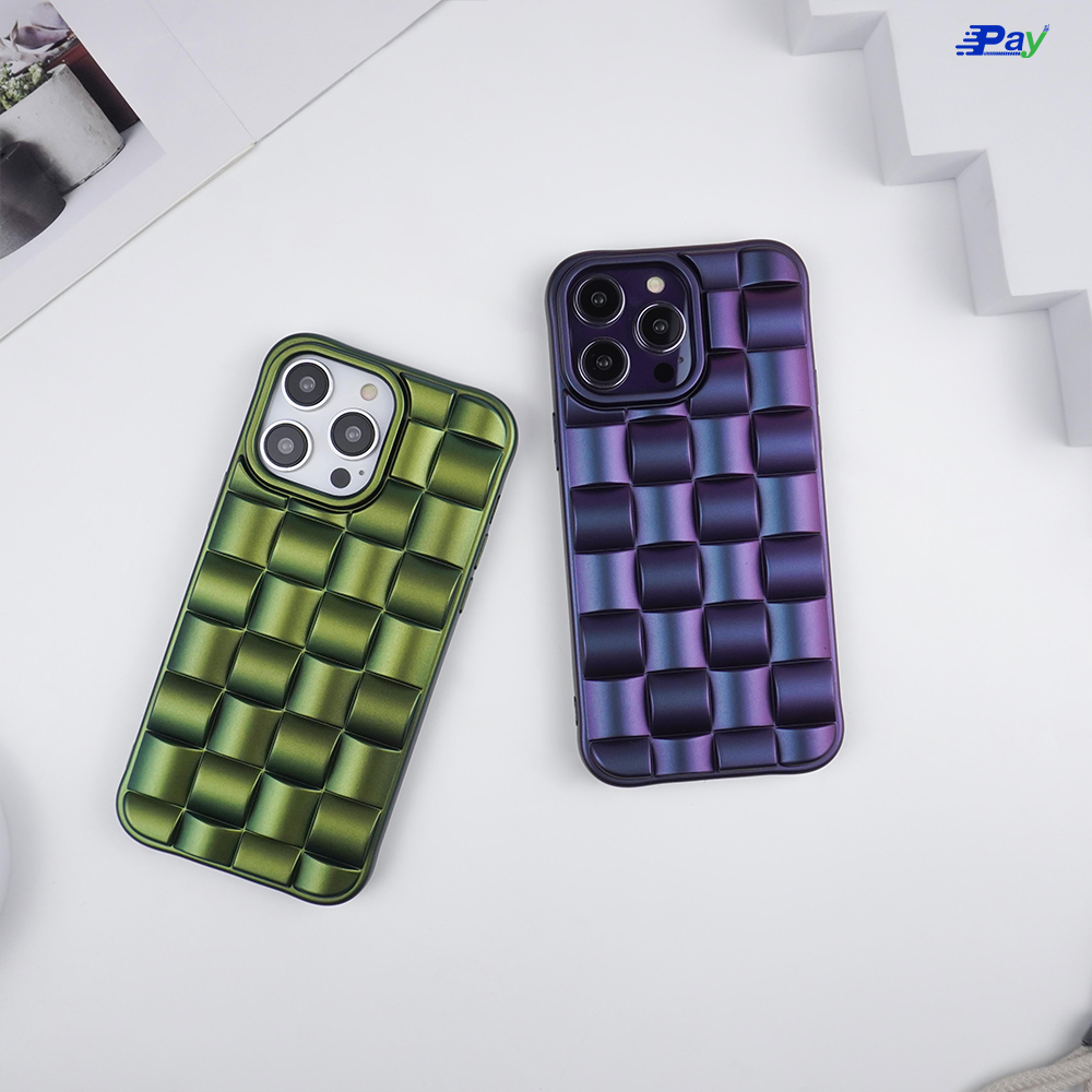 เคสโทรศัพท์ iPhone ซิลิโคน ลายสาน สีเมทัลลิค สำหรับ 14ProMax