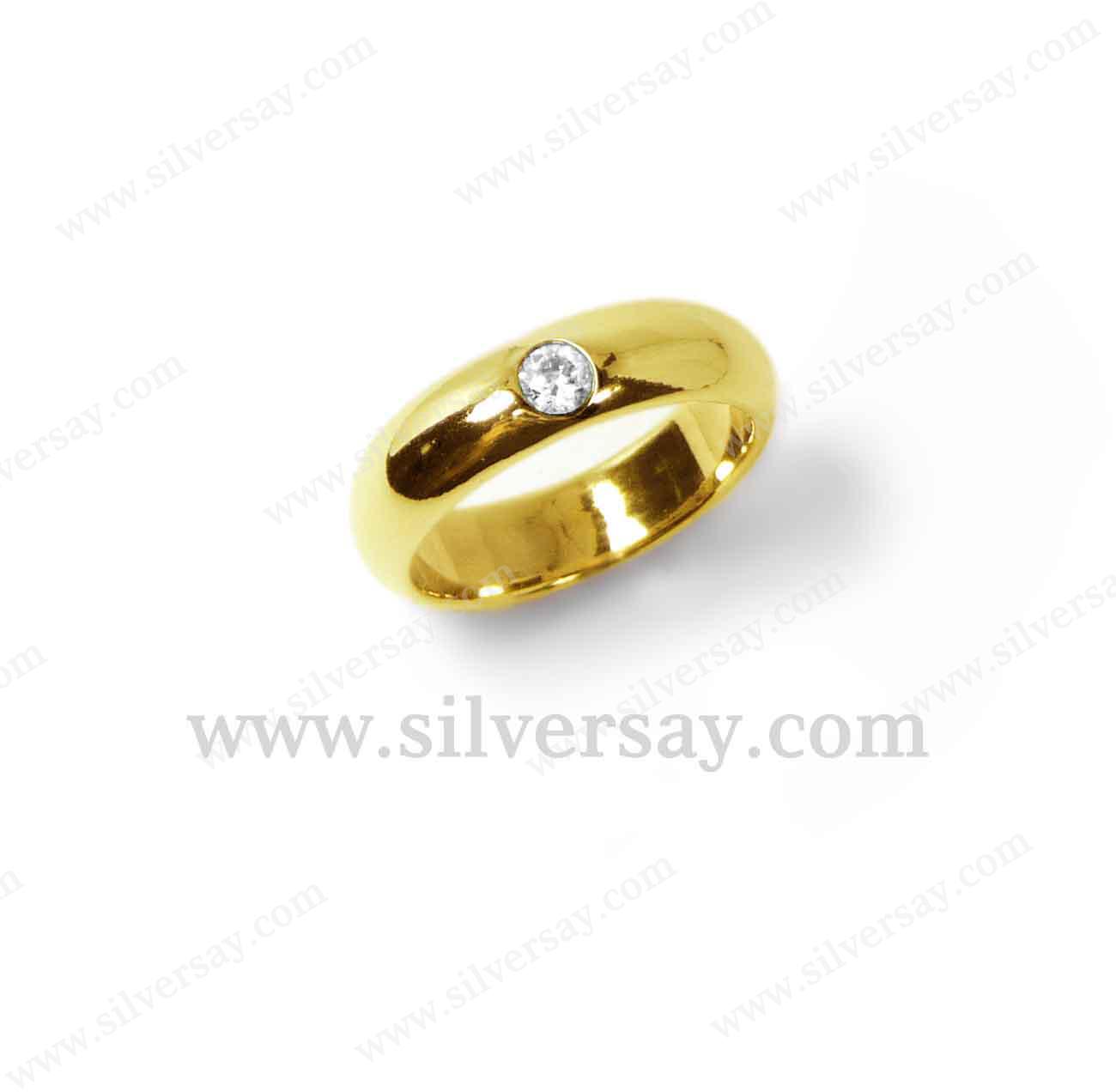 แหวนปลอกมีด 5 มม. ฝังเพชรสวิส/สีทองคำ22k