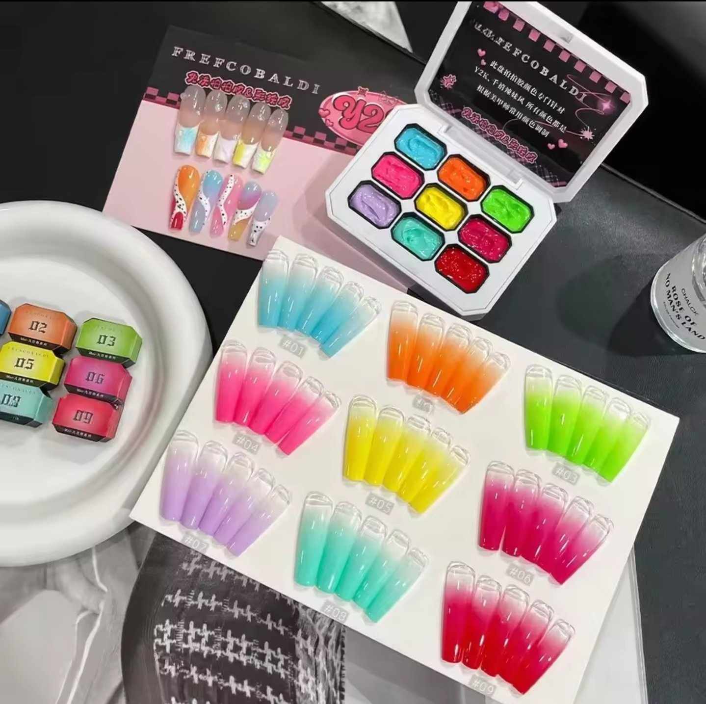 สีเจลเพ้นท์ สีเจลทำออมเบรย์ สีเจลไล่สี ใช้ทาได้ สีสดใส แบบตลับ 9สี/เซต