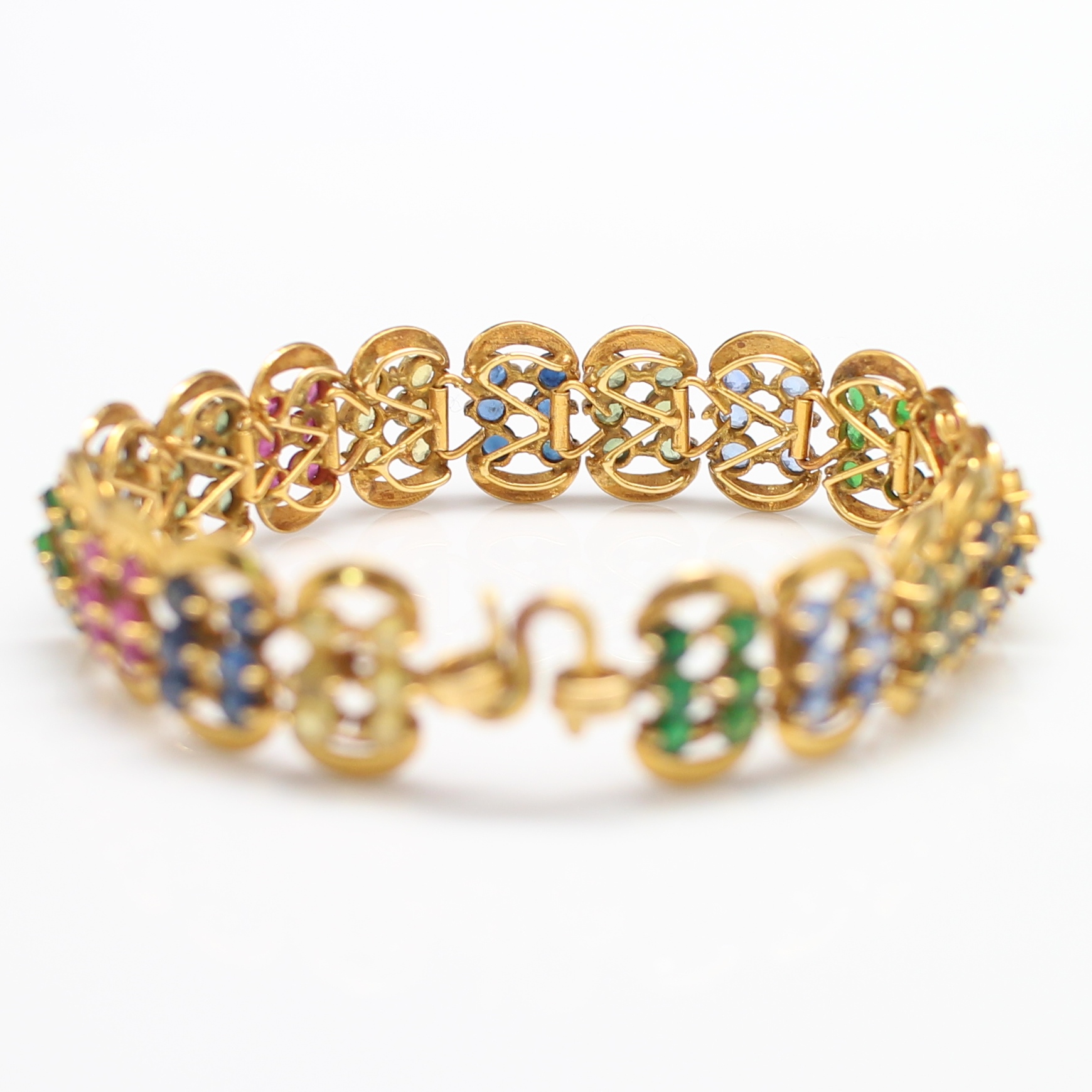 BL25009 สร้อยข้อมือพลอยหลากสี ทองแท้ 90% นน.รวม 27.24 กรัม ยาว 17.5 ซม. งานสวย