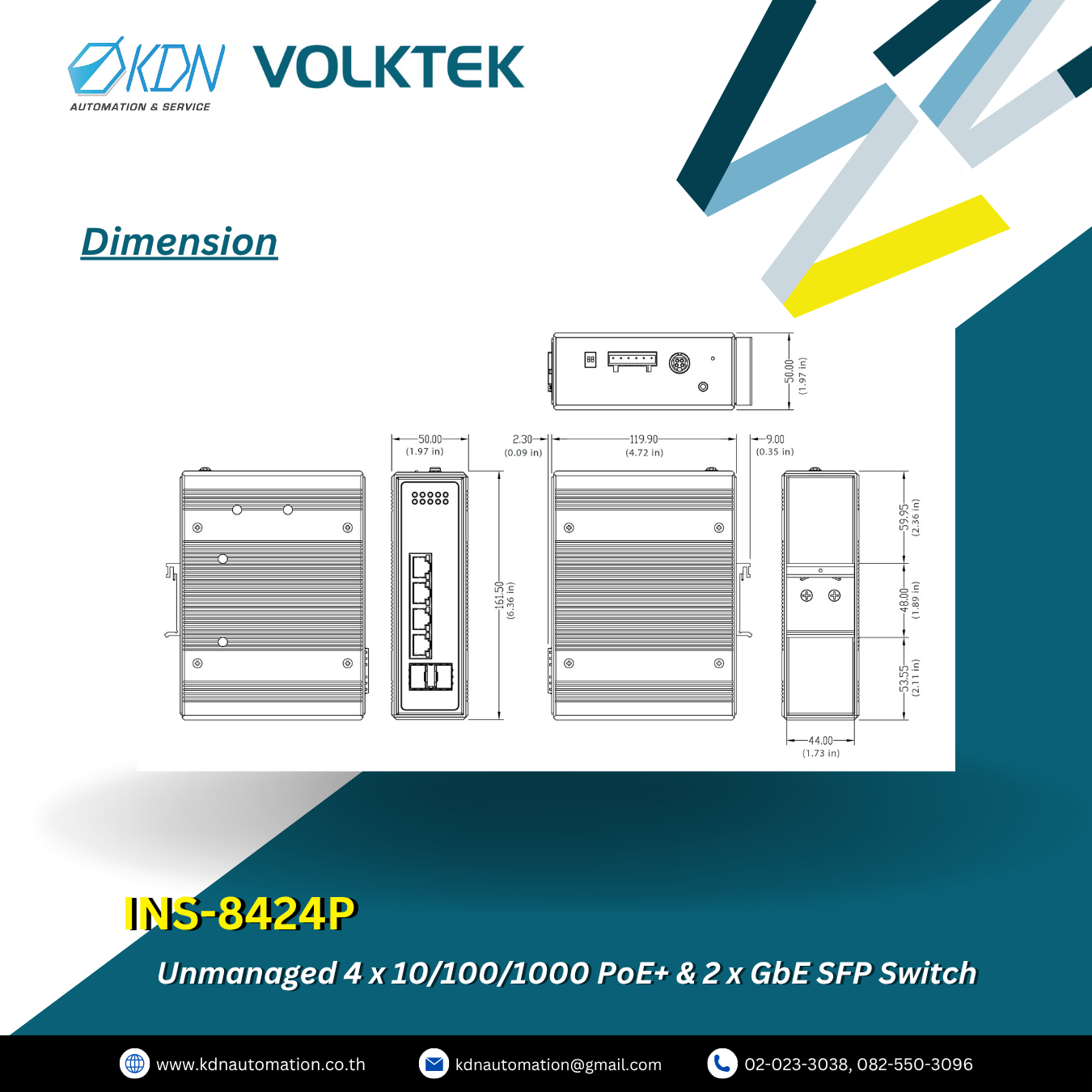INS-8424P Volktek Unmanaged 4 x 10/100/1000 PoE+ & 2 x GbE SFP Switch