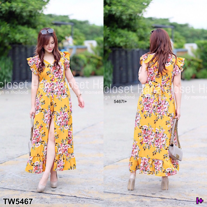 จั๊มสูทก้านแก้วขาสั้น #สาวอวบ พิมพ์ลายดอกเดซี่ TW5467-ขาว ขาว