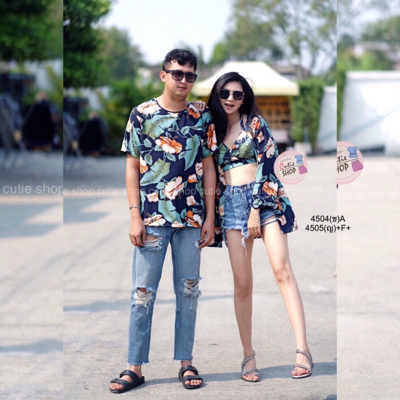 เสื้อลายดอกชบา คอกลม TW4504