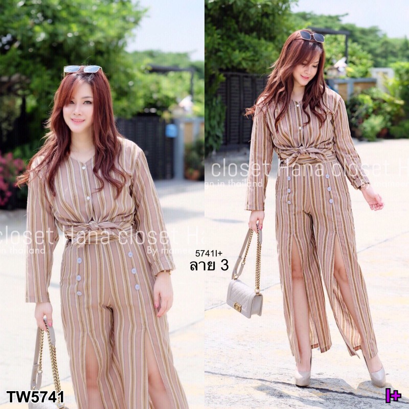 เซต #สาวอวบ เชิ๊ตคอวีผ่าข้าง+กางเกงขายาวผ่าหน้า TW5741