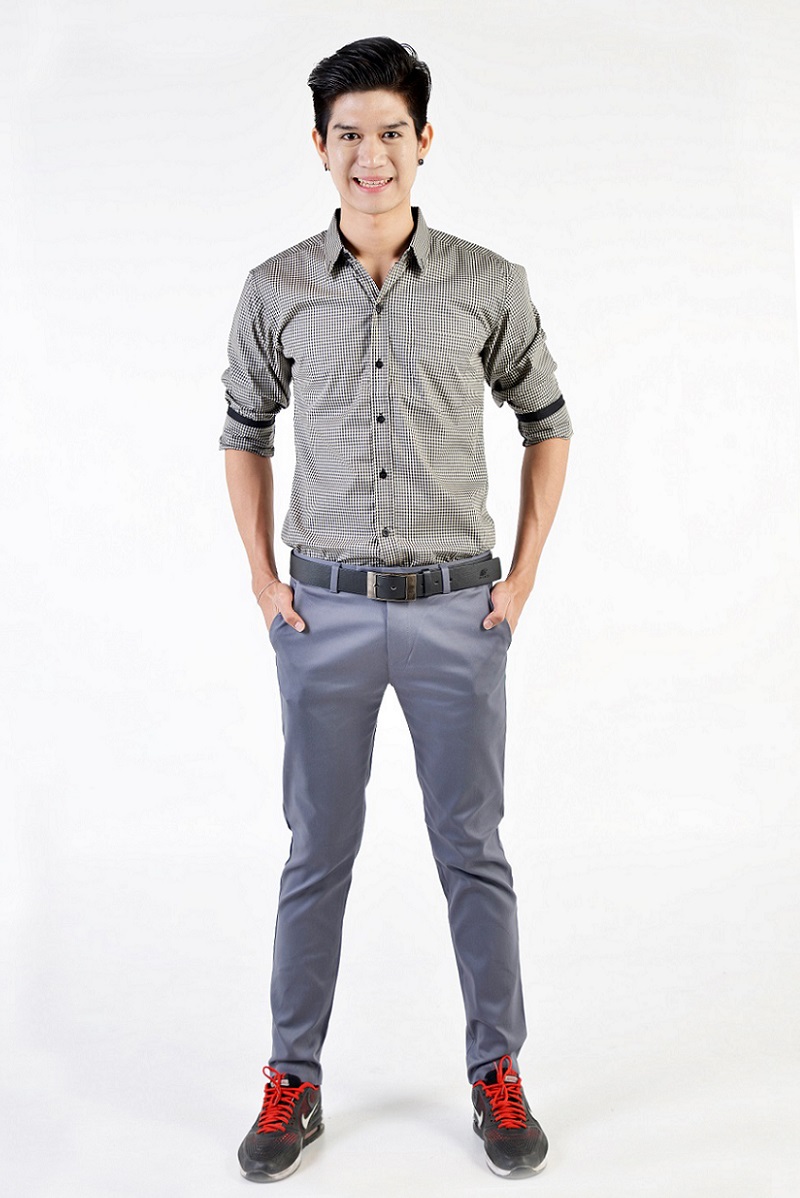 เสื้อเชิ้ตผู้ชายลายตารางสีกากี SP-019