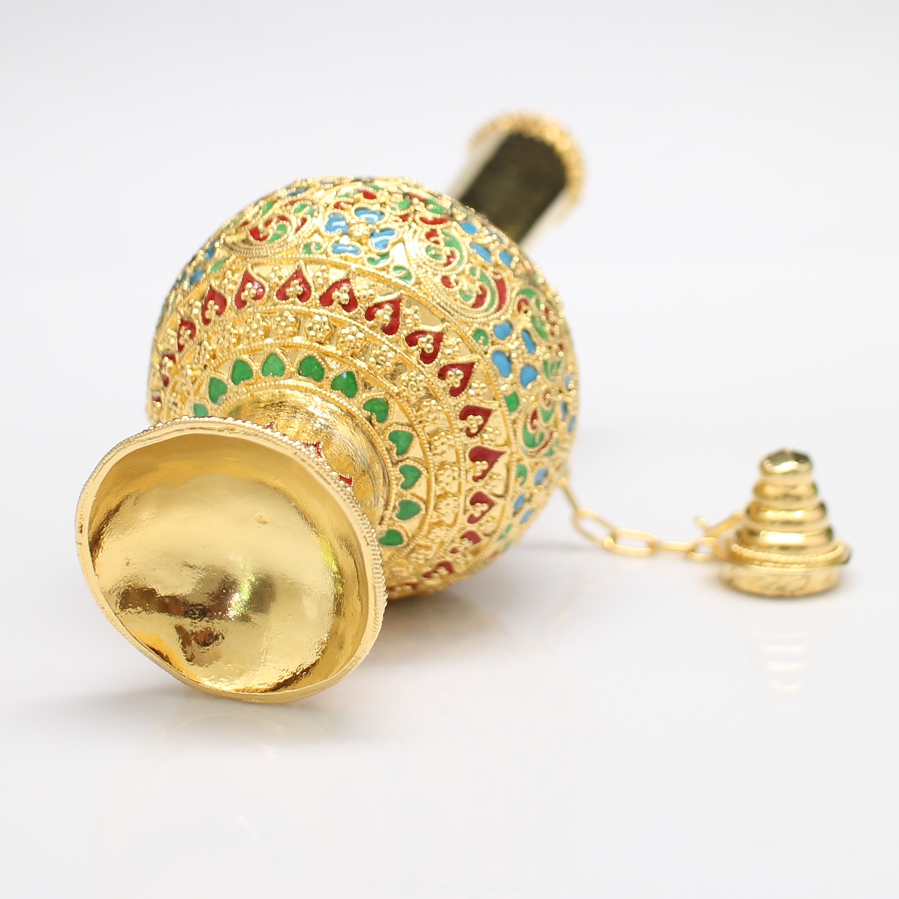 SI378 ที่กรวดน้ำลงยาสีฟ้า เงินแท้ชุบทอง