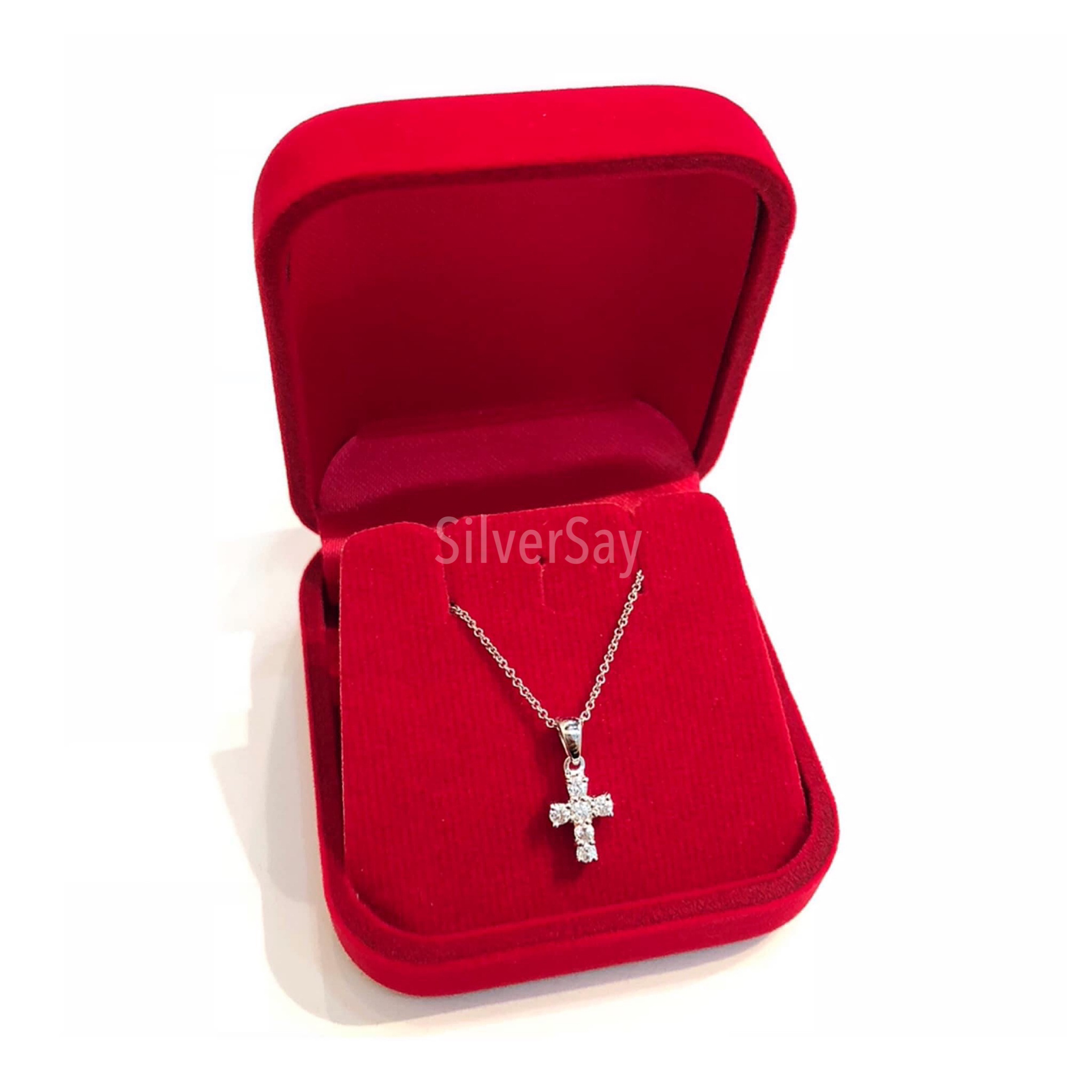 จี้ไม้กางเขนจิ๋วฝังเพชรสวิสแถว/สีทองคำ22k