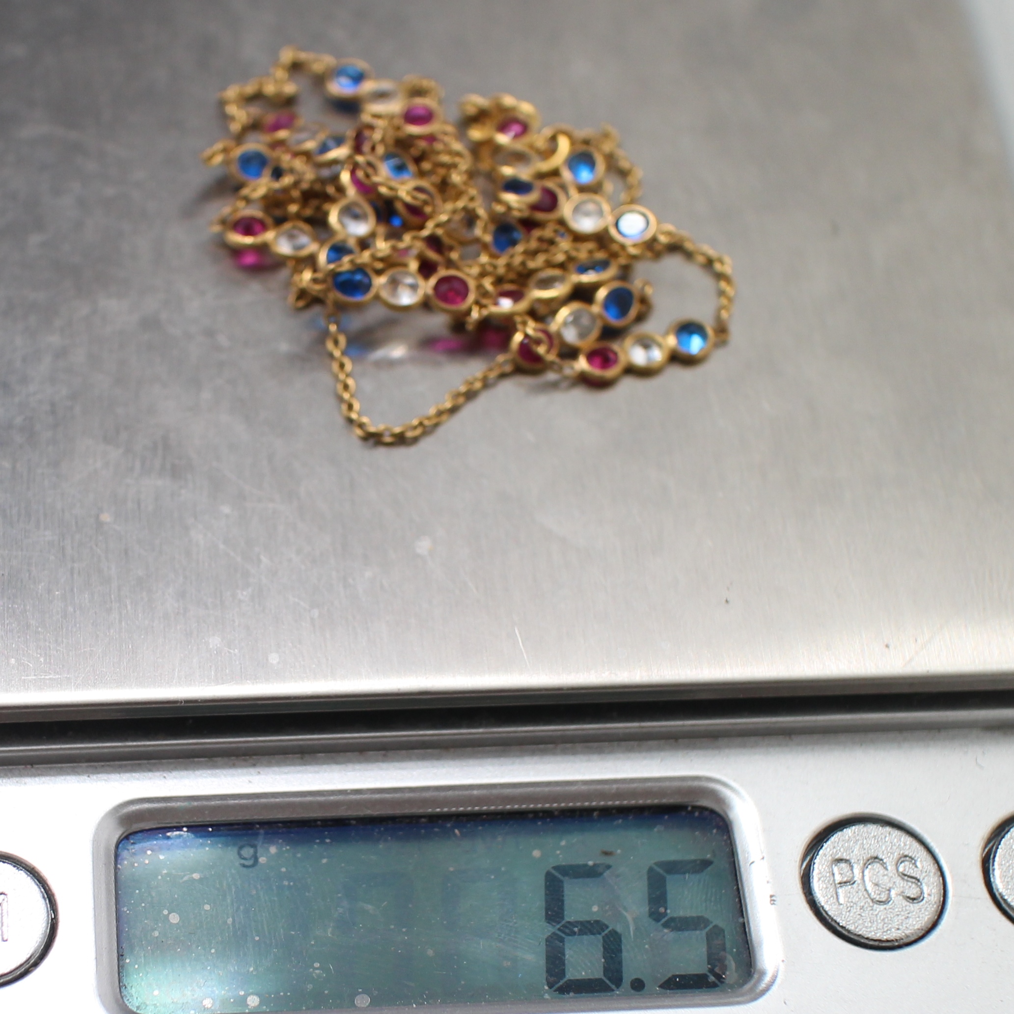 NL25008 สร้อยคอพลอยสามสี ทองแท้ 90% นน.รวม 6.5 กรัม ยาว 28 นิ้ว