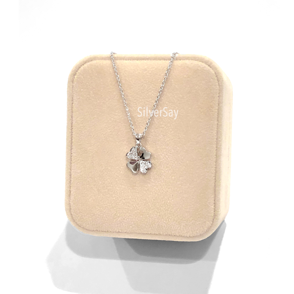 จี้ใบโคลเวอร์ Clover 4 ฝังเพชรสวิส/สลับเกลี้ยง/10มม.