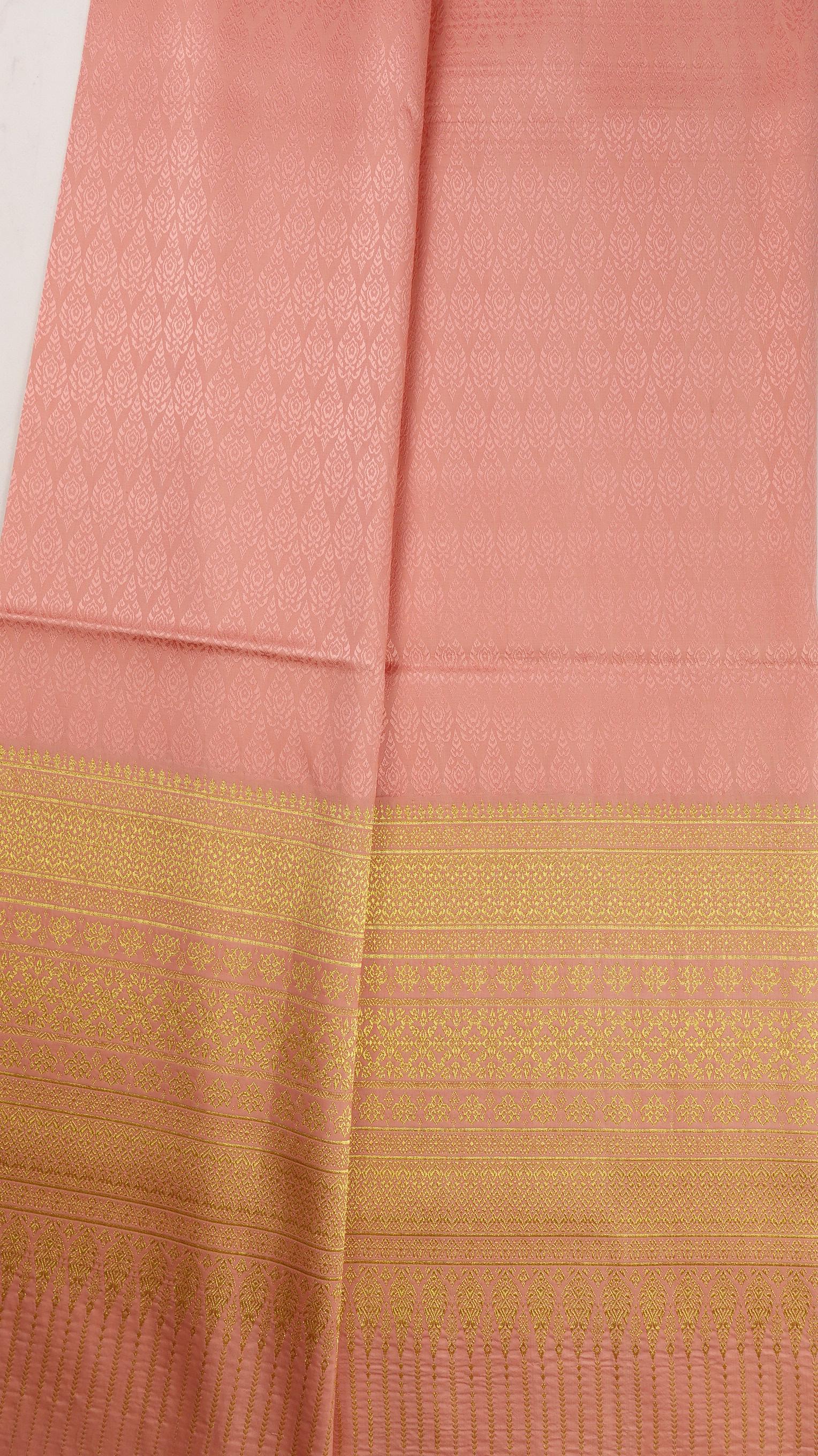 ซิ่น ผ้าไหมยกสุรินทร์ ไหมแท้ เกาะเชิงดิ้นทอง ขนาด 1x2เมตร สีชมพู สีโอรส N11-NY-09016712