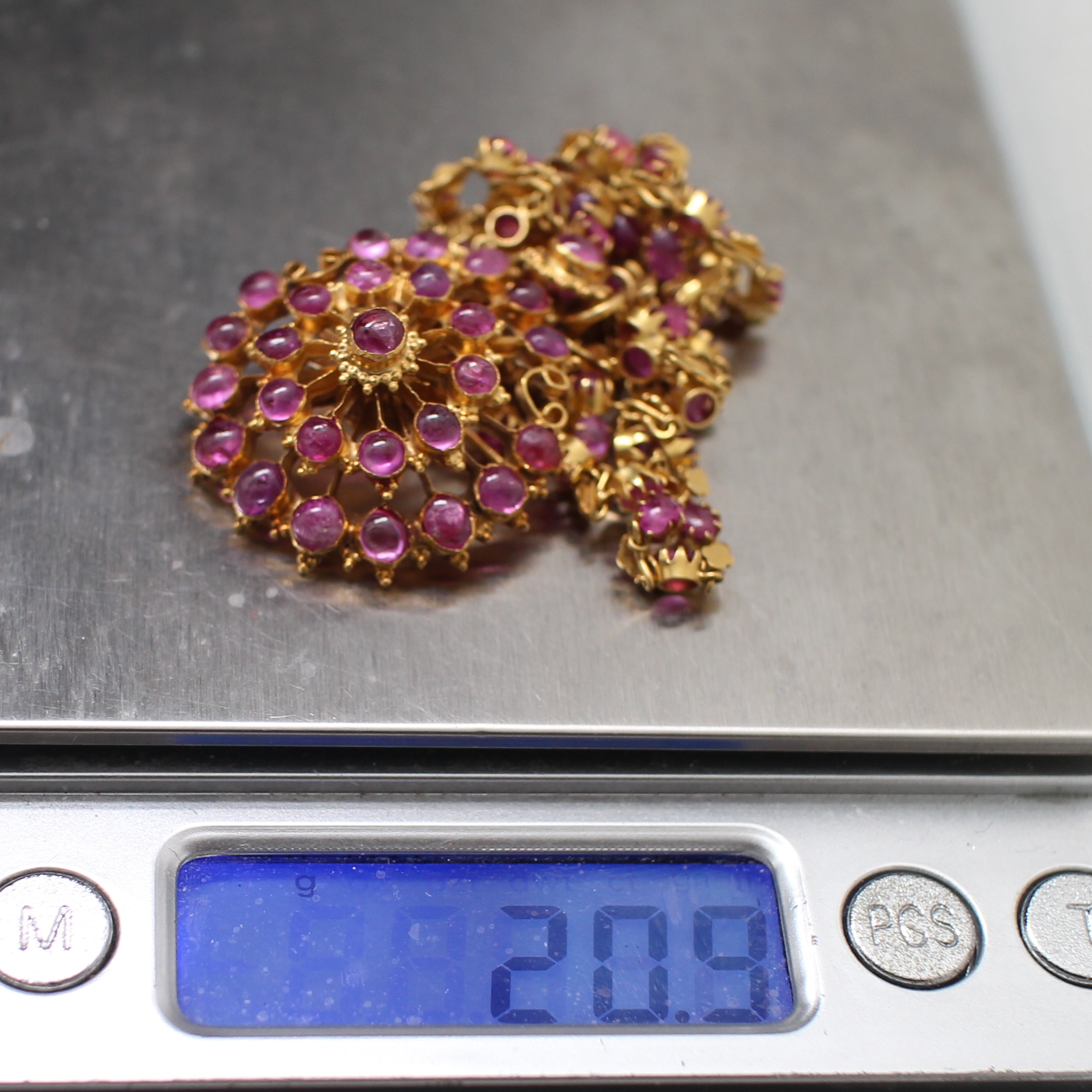 NL25010 สร้อยคอทับทิม พร้อมจี้ ทองแท้ 90% นน.รวม 20.9 กรัม ยาว 24 นิ้ว ถอดจี้เป็นเข็มกลัดได้ พลอยรุ่นเก่า