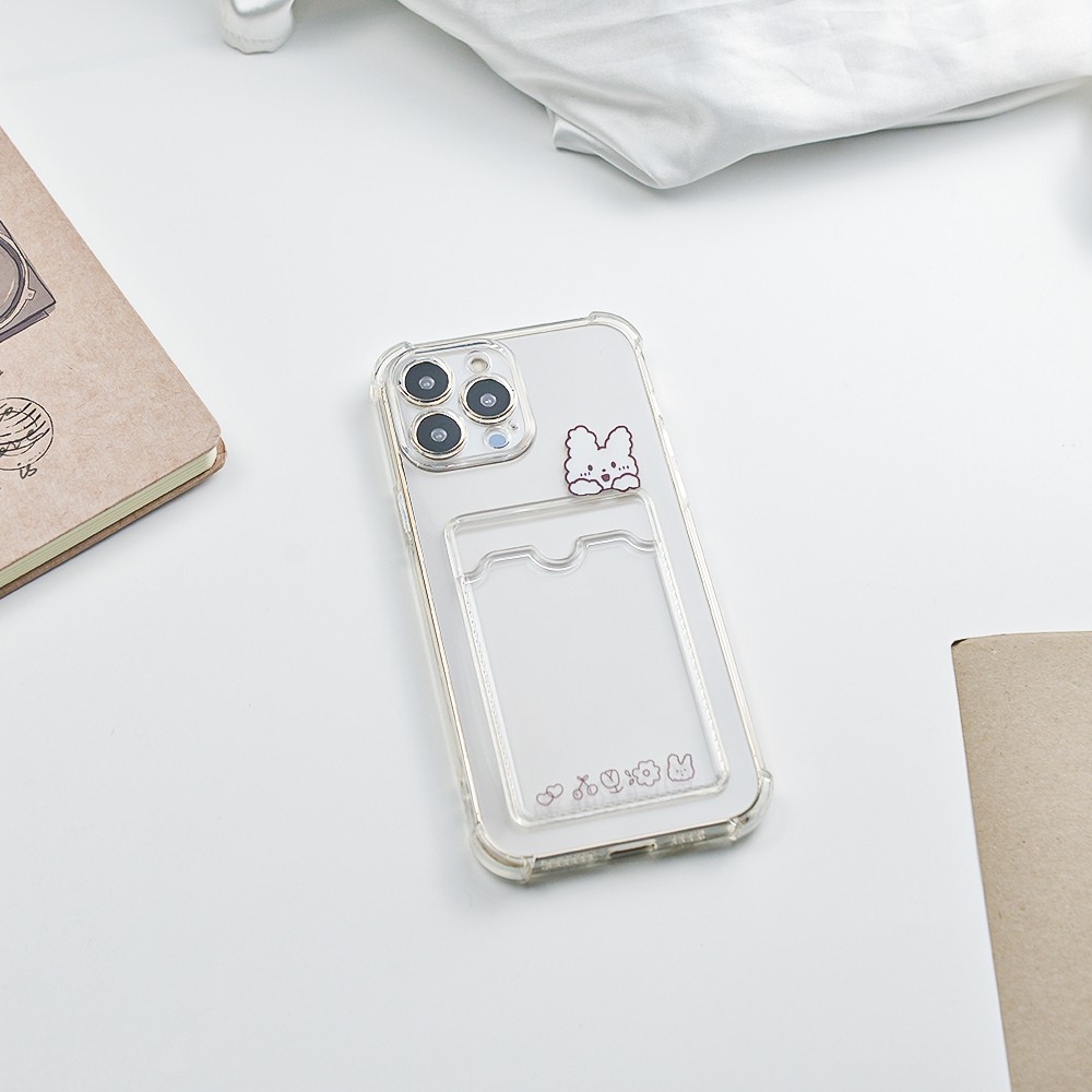 เคสโทรศัพท์ iPhone เคสใสสกรีนลายน่ารักเน้นขอบมุมกันกระแทก พร้อมช่องใส่บัตร สำหรับ11/12ProMax/13/13Pro/13ProMax