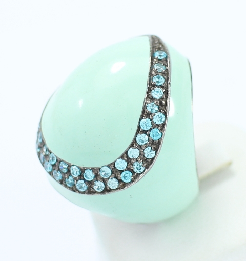 SI0095 แหวนลงยาสีเขียวพาสเทล เงินแท้ นน. 14.8 กรัม Size 55