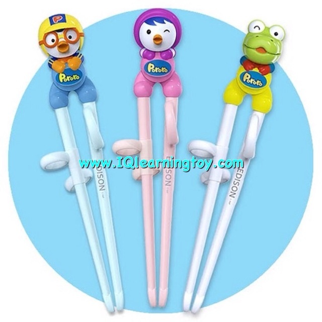 ตะเกียบหัดคีบลายโพโรโร่(ข้างขวา) จากเกาหลี (Chopstick Pororo) 2+ ใช้ฝึกเด็กให้จับตะเกียบด้วยวิธีที่ถูกต้อง พัฒนา IQ & EQ เด็กค่ะ ส่งฟรี