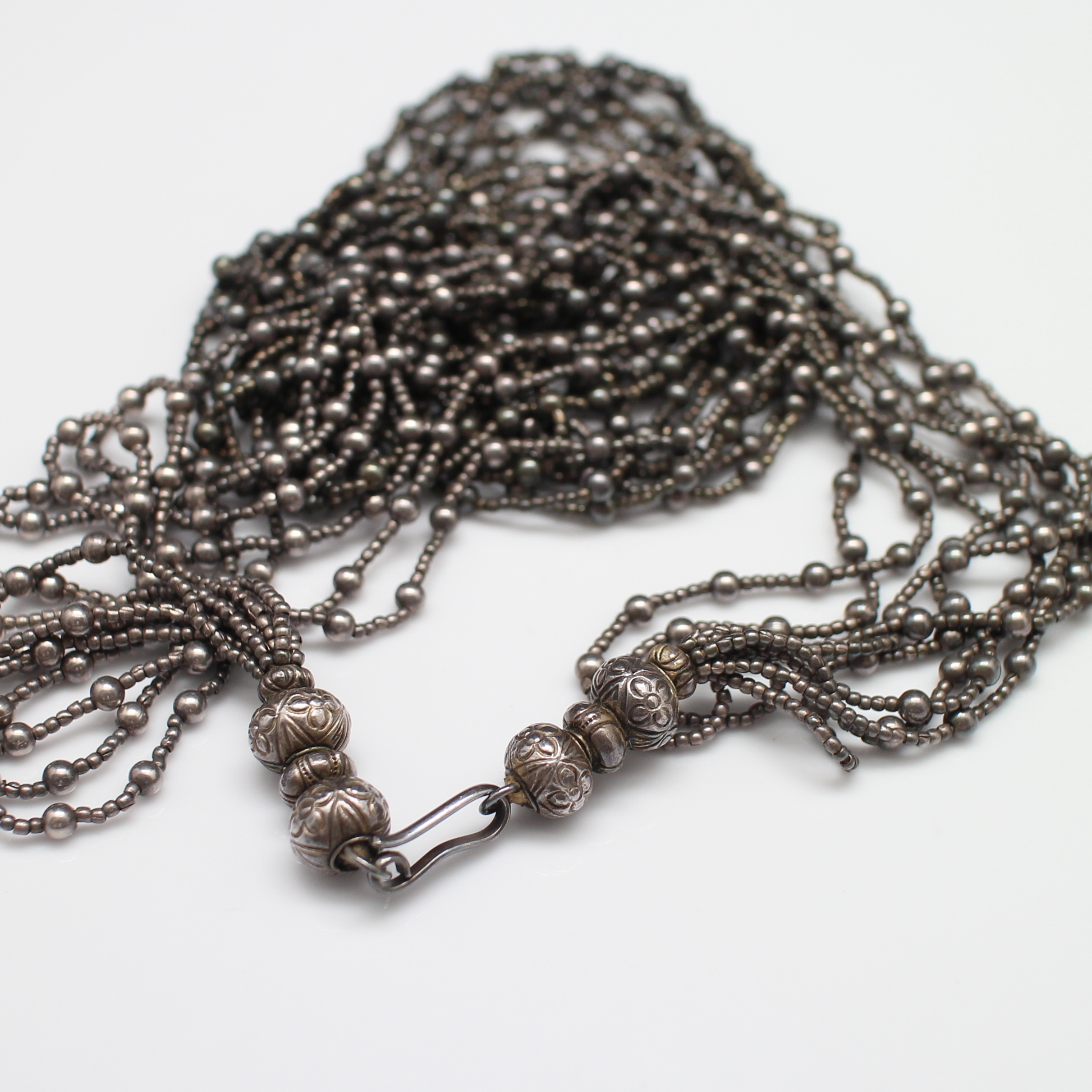 SI0033 สร้อยคอเงินหลายเส้นลายเม็ดกลม เงินแท้ 925% นน. 93.2 กรัม ยาว 29 นิ้ว