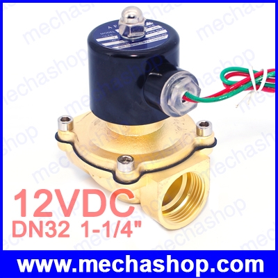 โซลินอยด์วาล์วไฟฟ้า DN32 1-1/4" BSP Electric Solenoid Valve for Water Air Low Pressure Brass 12VDC