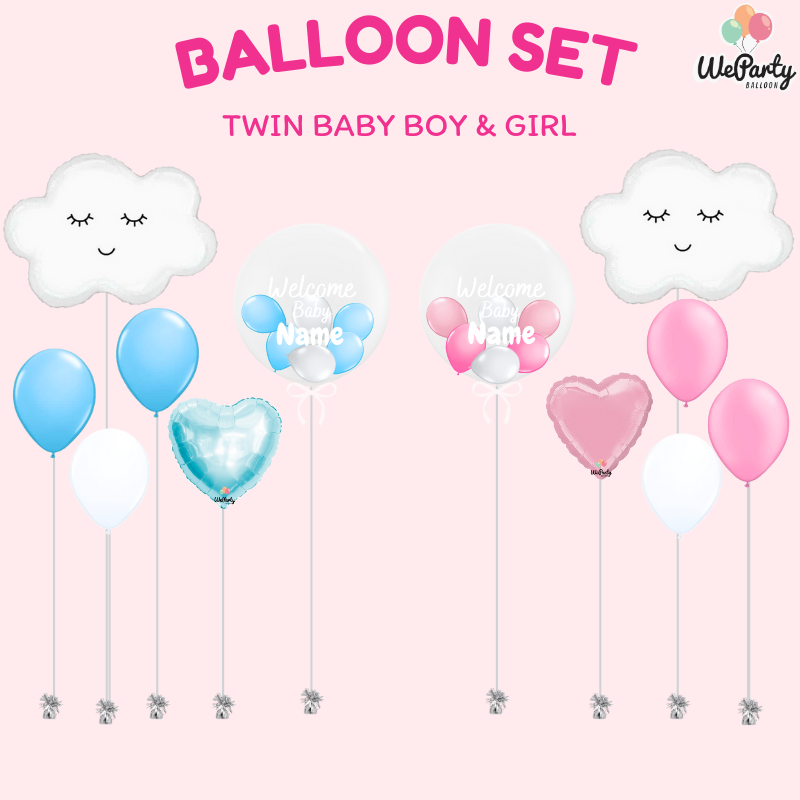 ลูกโป่งต้อนรับเด็กแรกเกิดแฝดชายหญิง Welcome Baby Balloon Twin Boy & Girl set (with Helium) Line: @weparty (มี@ ด้านหน้า)